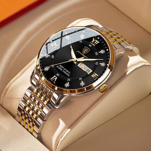 POEDAGAR Luxury Quartz Watch, black gold
