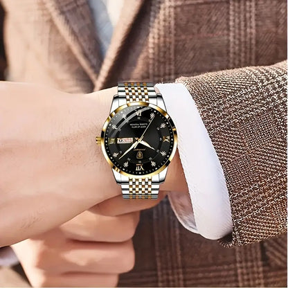 POEDAGAR Luxury Quartz Watch, black gold