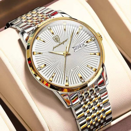 POEDAGAR Luxury Quartz Watch, silver gold
